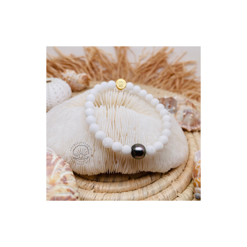 Bracelet Poemiti avec perles Jade blanc et perle de culture de Tahiti